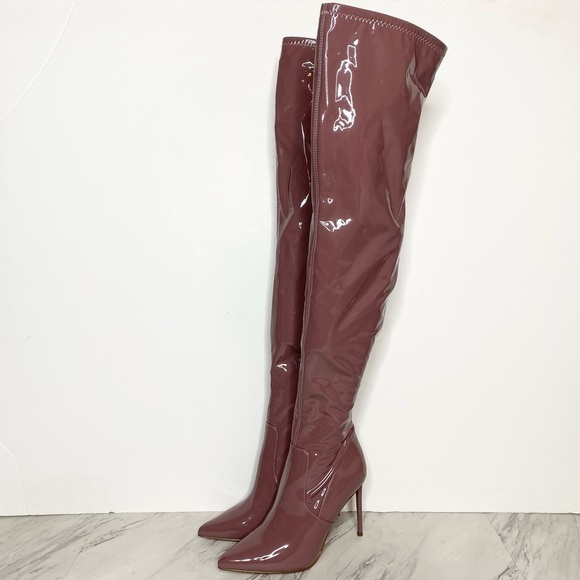 Steve Madden Viktory Pink Patent Faux Leather Over The Knee Boot 7 1/2 - Picture 1 of 16